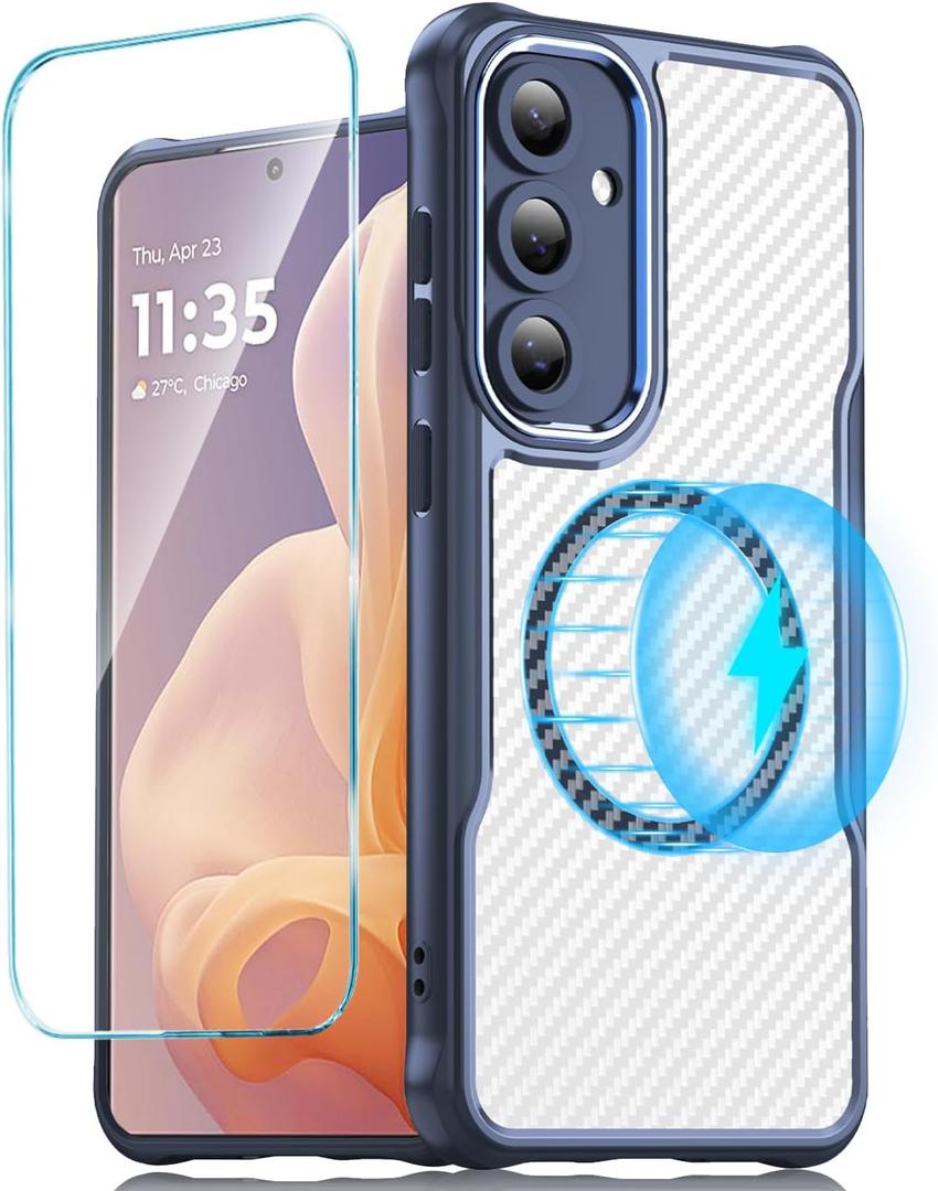 for Galaxy S24 Fe case: with Magnetic Car Mount and Wireless Charging Capability Screen Protector for Samsung Galaxy S24 Fe,Blue