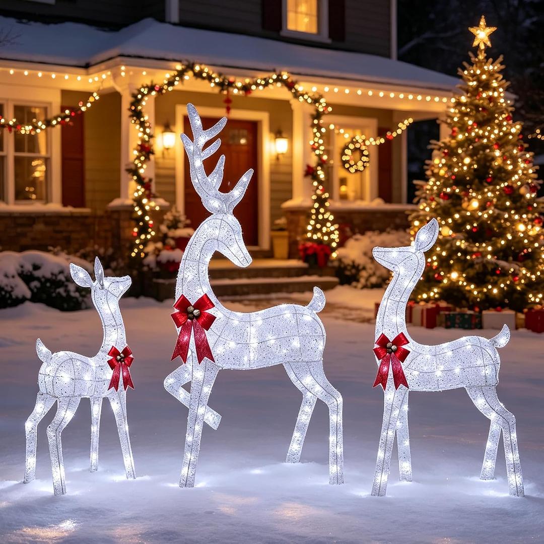 Winemana Outdoor Reindeer Christmas Decorations Yard Lighted Deer Set of 3