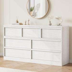 GarveeHome 7 Drawer Dresser for Bedroom, 54 in Wide Antique White 7 Chest of Drawers with Large Storage, Wooden Dresser Organizer for Living Room, Nursery, Entryway