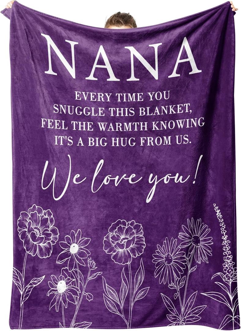 Nana Gifts, Birthday Gifts for Nana from Grandkids, to My Nana Nanny Grandma Soft Throw Blanket for Christmas 60" x 80", Purple