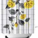 FuShvre Yellow Shower Curtains Yellow and Grey Flower Bathroom Curtain Set Rose Bathroom Decor Hooks Included 72"x72"