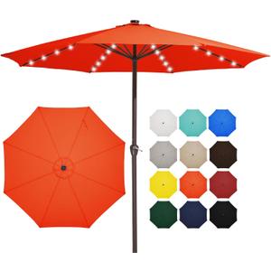 JEAREY 12' Lighted Patio Umbrellas Outdoor Solar Table Market Umbrella w/Crank, 8 Sturdy Ribs, UV Protection Waterproof Sunproof(Orange)