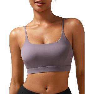 RUNNING GIRL Y-Back Sports Bras for Women, Medium Impact Wirefree Padded Bra Workout Crop Top Longline Sports Bra Push up (Large, Purple)