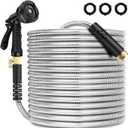 Stainless Steel Metal Garden Hose 25 FT,No Kink Garden Water Hose with 8 Pattern Spray Nozzle for Yard, Outdoor,Flexible,Never Kink & Tangle, Puncture Resistant,Black