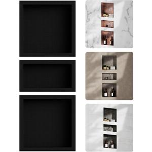 Matte Black 14"x36" Black Shower Niche Insert Tile Ready 3-Tier Niche
