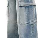 Verdusa Boy's Baggy Straight Leg Denim Pants Loose Vintage Cargo Jeans with Pockets (Blue), 13Y