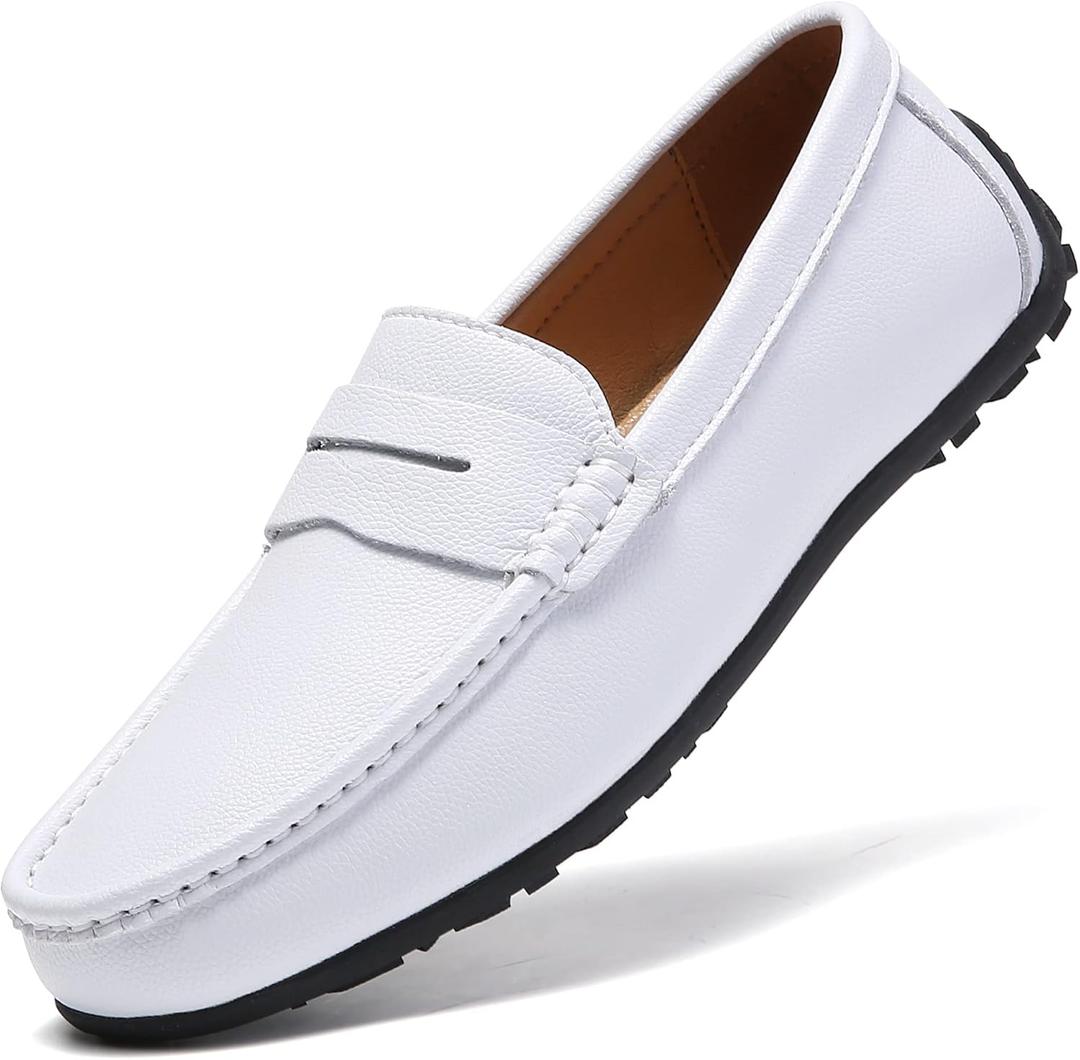 Men's Leather Casual Slip on Loafers Driving Walking Shoes (12, 891 White)