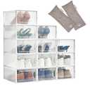 HomeBuddy Shoe Organizer Box - 12 Pack Shoe Box, Stackable Sneaker Storage, Sturdy Shoe Containers with Back Ventilation, Clear Shoe Boxes - Bamboo Charcoal Deodorizers Included