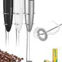 SIMPLETASTE Milk Frother Handheld Electric Foam Maker, Drink Mixer with Stainless Steel Whisk for Cappuccino, Bulletproof Coffee, Latte, Gray, with Stand, Battery Operated