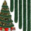 50Ft Christmas Green Garland Decorations Artificial Greenery Tinsel Garland Non-lit Soft Twist Garlands Xmas Decor for Tree Stairs Railing Front Door Mantle Fireplace Indoor Outdoor Holiday Home