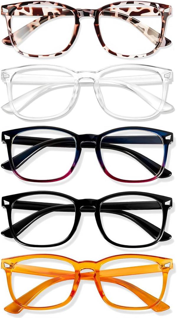 Blue Light Glasses for Woman Men | 99% Blue Light Blocking Glasses for Computer Gaming TV Phone Screen Square Frame | Anti Eyestrain & UV Glare Protection - 5 Pairs (5 Pack Mix Color-5)