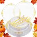 125PCS Clear Gold Plastic Plates - Fancy Clear Disposable Plates - Thanksgiving Plate with Gold Plastic Silverware Set for 25 Guests for Party & Wedding & Holiday