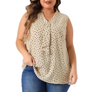 Plus Size Women's Polka Dots V Neck Tie Neck Sleeveless Blouses Work Tank Tops Summer 2023 M