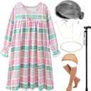 EBYTOP Old Lady Costume for Kids 100th Day of School Costume Wig 100 Year Granny Glasses Grandma Little Old Women Cane Accessories,4-6 Years (Small(5-7yr))