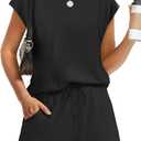 WIHOLL Two Piece Sets for Women Summer Crew Neck Lounge Short Sets Cap Sleeve Drawstring Sweatsuit with Pocket (XX-Large, Black)