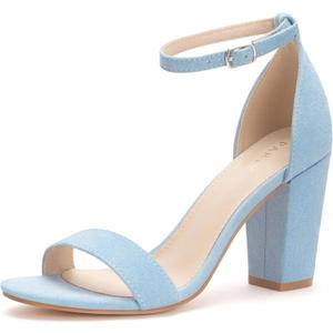 PARTY Women's Chunky Heels Open Toe Ankle Strap 3 inch Heeled Sandals (8, Light Blue)
