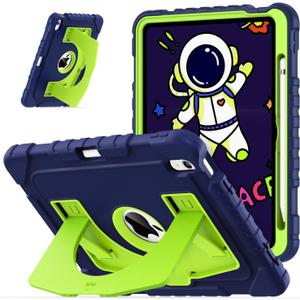 OKP Case for iPad A16 11th Generation 11 inch 2025/ 10th Generation 10.9 inch 2022, Shockproof Rugged Heavy Duty 11/10 th Gen i Pad Protective Cover with Pencil Holder/Kickstand, Navy Blue+Green
