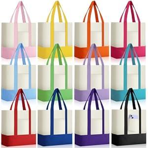 Sanwuta 12 Pcs Canvas Tote Bags Bulk with Outer Pocket Small Sublimation Blank Canvas Tote Reusable Grocery Bag for Women, DIY Craft 