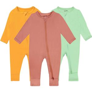GUISBY Baby Pajamas with Mitten Cuffs - 3Pcs Girls Boys 2 Way Zipper Long Sleeve Rayon Sleepers (3-6 Months, Tangerine-orange-sage)
