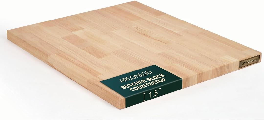 Hevea Butcher Block Countertop, 30"×25"×1.5" Solid Wood Butcher Block, Unfinished Wood Table Top DIY Cut for Kitchen Island, Bakery Worktable, Washer Dryer Countertop, Living Room Table 2.5ft