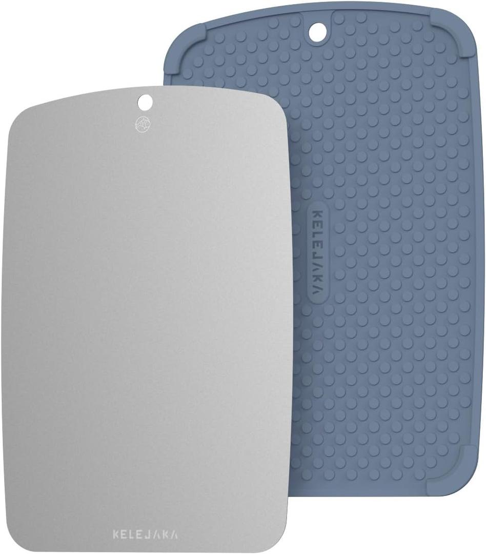 Pure Titanium Dual-Side Cutting Board with Non-Slip Pad ¨C Hygienic, Warp-Proof, Dishwasher Safe Kitchen & Outdoor Chopping Board, 11.42" x7.87", 11.4"L x 7.9"W