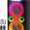Karaoke Machine for Adults 24 Hour Non-Stop Big Party Speaker Bass Boost w/Double 8" Woofer Portable Bluetooth Speaker, 2 Wireless Microphone, DJ Mode/AC Power/Guitar Input