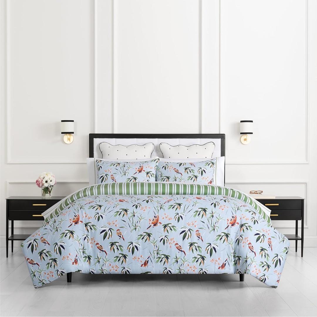 Kate Spade New York Bird Garden Twin Comforter Set, 300 Thread Count Cotton Reversible Cover, All Season 2 Piece Bedding, Machine Washable, Floral Multicolor