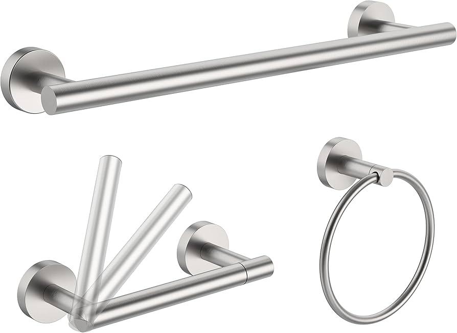 3 -Piece Bath Hardware Set with Mounting Hardware with Towel Ring, Towel Hook and Toilet Paper Holder in Brushed Nickel VAC1163