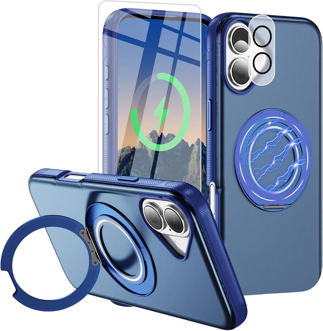 for iPhone 17 Case [Compatible with Magsafe] [15 FT Military Grade Drop Protection] with Screen Protector & Lens Protector,Shockproof Kickstand Phone Case for iPhone 17 (Blue)