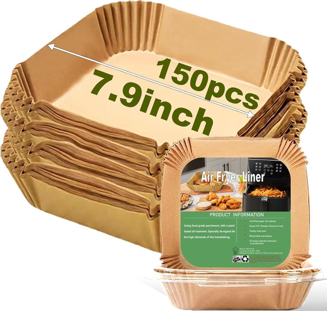 Air Fryer Disposable Paper Liner Square 7.9 Inches, Instant Pot Vortex Plus 4QT Air Fryer Liners, 150Pcs parchment paper liners for 3-6QT Air fryer, Baking Roasting Microwave
