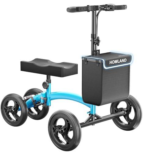 HOMLAND Knee Scooter for Foot Injuries Ankle Surgery, Foldable Steerable Knee Walker with Dual Brakes System, Height Adjustable Handle & Seat, Removable Storage Bag, 300 lbs Capacity