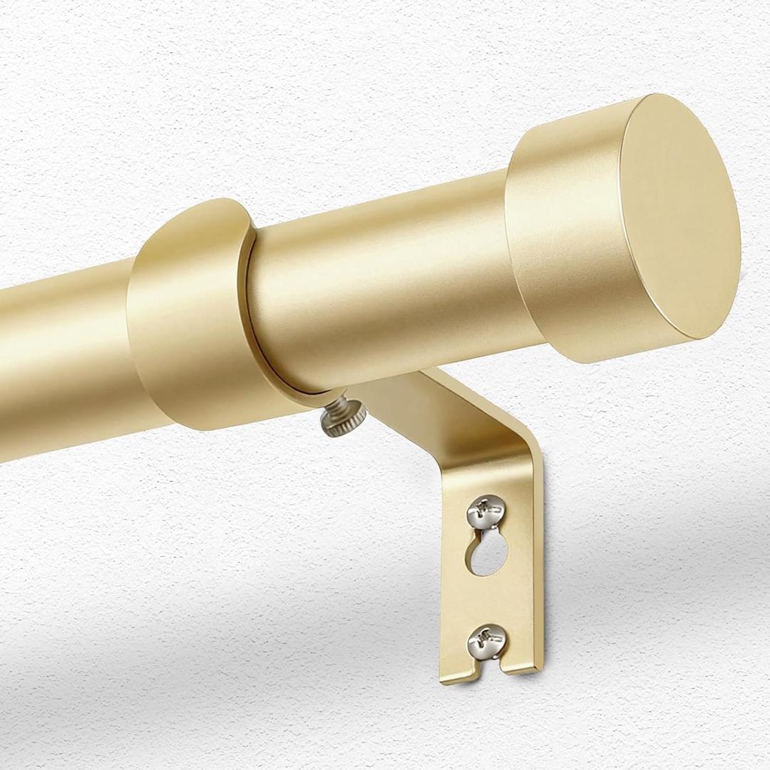 KAMANINA Gold Curtain Rods 72 to 144 Inch (6-12 Feet), 1 Inch Heavy Duty Window Curtain Rod, Modern Adjustable Drapery Rods with End Cap (32"-144")