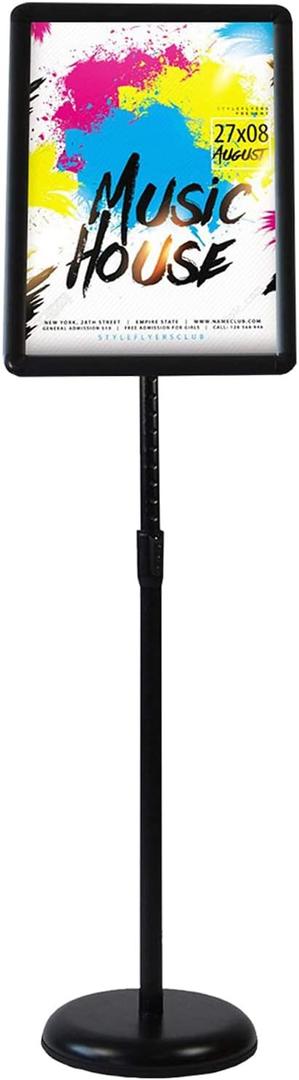 HUAZI Sign Stand Holder Adjustable Sign Holder Standing Floor Poster Stand for 8.5x11 inches,Both Vertical & Horizontal View Displayed,Snap-Open Frame with Round Safety Corner for School Church Business Show,Black