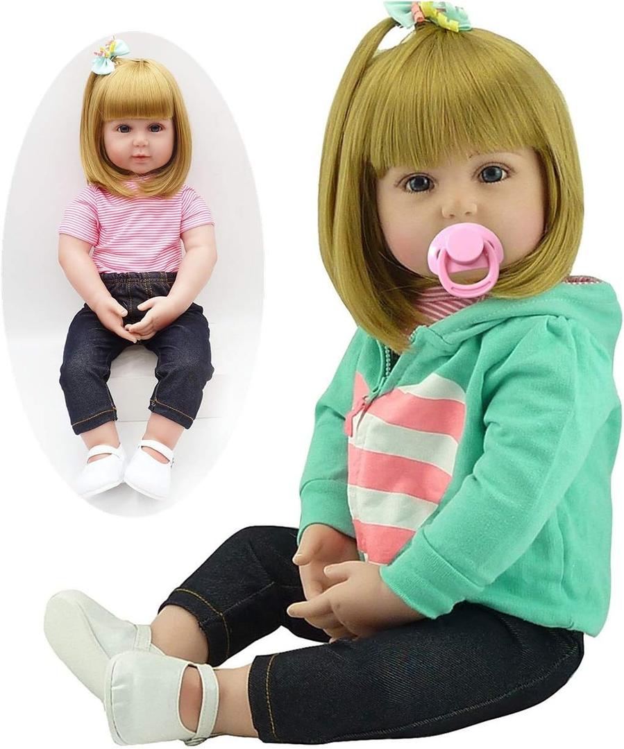 Realistic Reborn Toddlers Dolls Girls Blond Hair Look Real Soft Vinyl Toddler Dolls Silicone 24 Inches with Clothes
