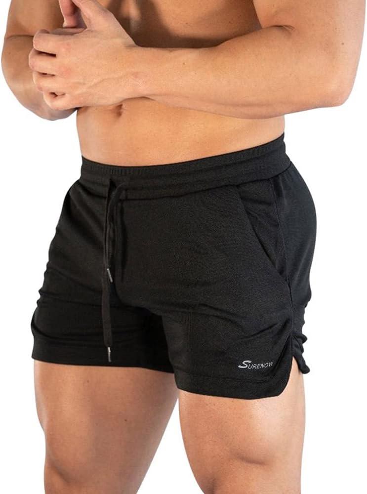 Surenow Mens Running Gym Shorts 3 Inch Breathable Lightweight Athletic Sport Shorts Training Workout Shorts with Pockets (Large, Black)