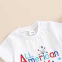 4th of July Baby Boy Outfit Letter Flag Embroidery T-Shirt Top and Shorts Set 2 Piece July Fourth Clothes Set (White) 0-6M