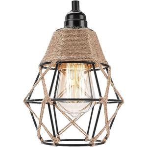 Vintage Boho Lamp Shades Rustic Industrial Woven Pendant Light Wall Sconces Lampshade Metal Bulb Guard Cage for Hanging Pendant Replacement - Hemp Rope Mini Wire Cage Farmhouse Light Fixture