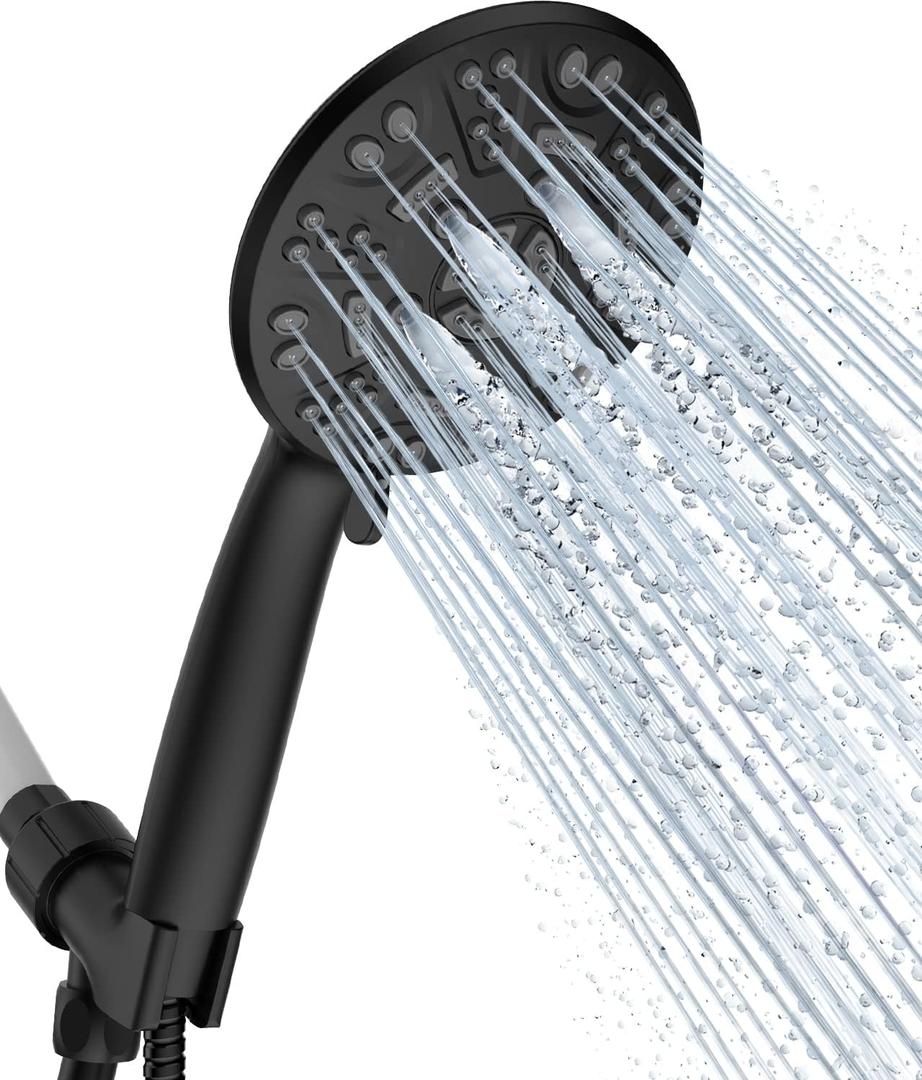 Cobbe 8 Functions Shower Head with handheld, High Pressure Shower, Head with Hose, Adjustable Bracket, Rubber Washers (Matte Black)