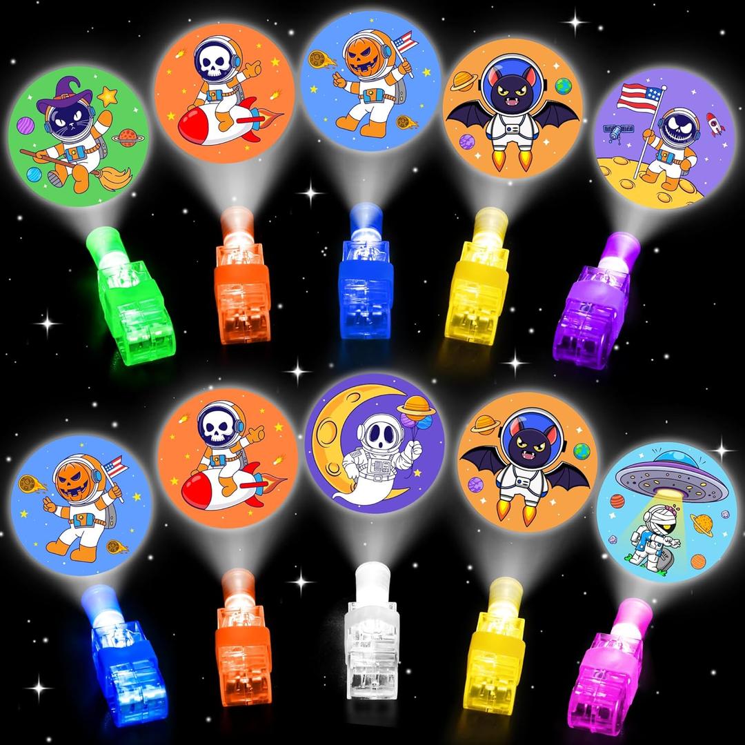 35 Pcs Halloween Party Favors Finger Lights for Kids, Space Theme Halloween Light Up Toys Bulk Glow in the Dark Halloween Treats Non Candy Goodie Bag Fillers Classroom Prizes Trick or Treat Gift