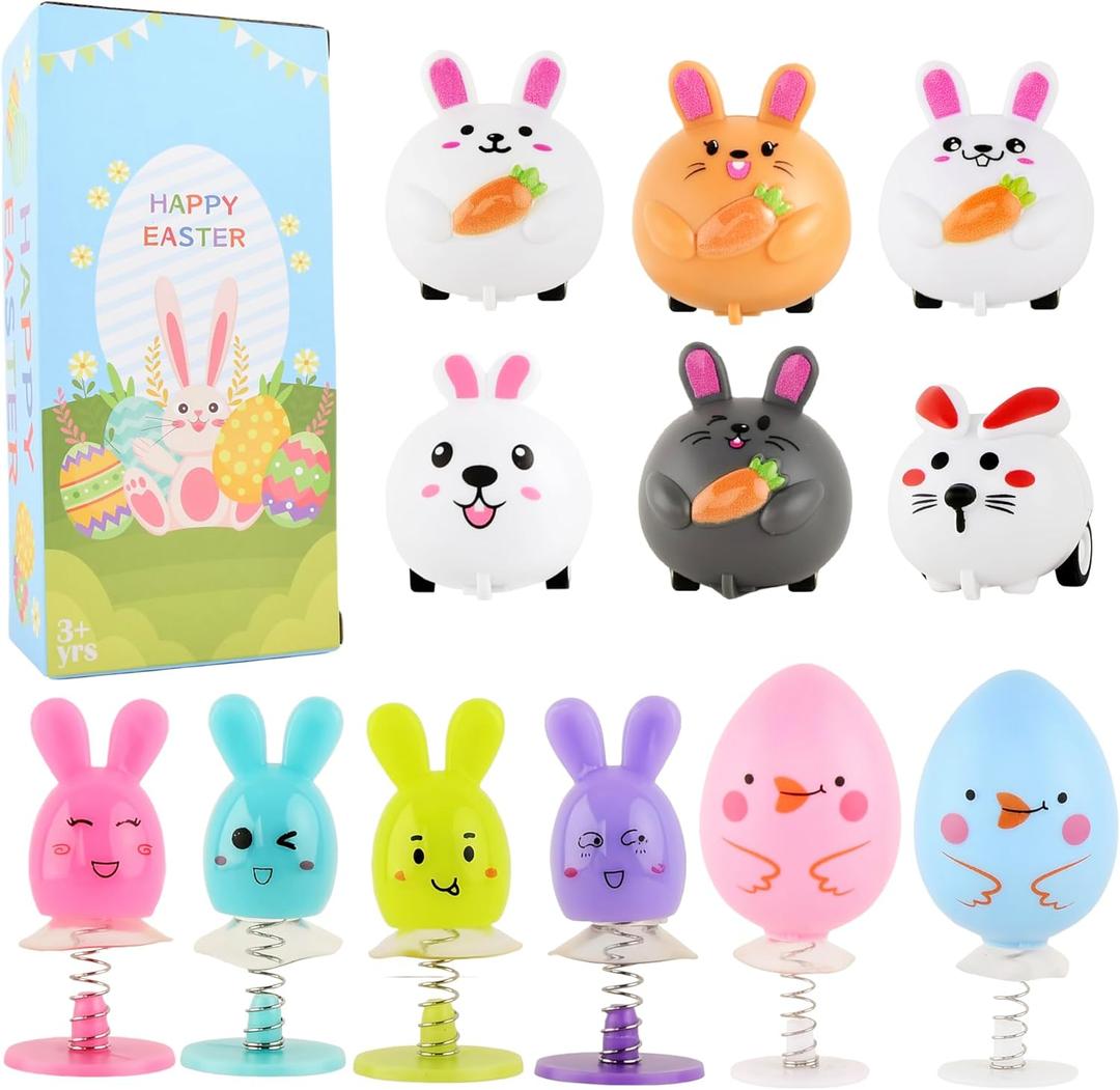 Small Pull Back Toy Cars Set,12 PCS Mini Racing Vehicles for Holiday Birthday Party Favors,Goodie bag Stuffers,Classroom Prizes,Bulk Toys for Kids (Easter Bunny Rabbit Egg Basket Stuffers,Pop Up Toys)