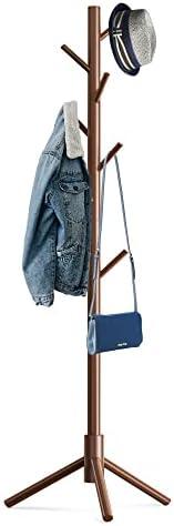 Hupmad Wooden Tree Coat Rack Stand,Sturdy Freestanding Coat Rack with 8 Hooks,3 Adjustable Height for Child Adult,Wood Coat Stand Tree Fits Entryway Bedroom Office for Bags,Hats