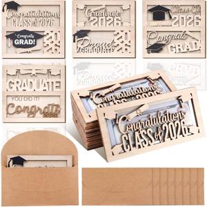 Wenqik 8sets/16pcs Graduation Money Holder Graduation Cash Gift Bulk Wooden Envelope Box DIY Money Envelope Wallet Congrat Grad Wood Card Cash Holder Decor for 2026 College High School Grads Favor