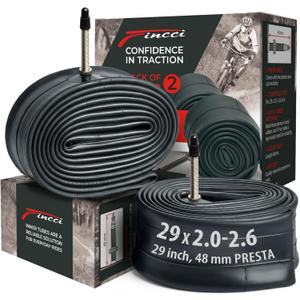 Fincci 29 x 2.1/2.2/2.3/2.35/2.4/2.5/2.6 Inch Bike Inner Tube 48mm Presta or Schrader Valve Butyl Rubber Fits Mountain & Hybrid Bikes Pack of 2