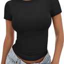 Trendy Queen Womens Basic T Shirts Summer Tops 2025 Crop Short Sleeve Slim Fit Tee Cute Gym Workout Clothes
 M