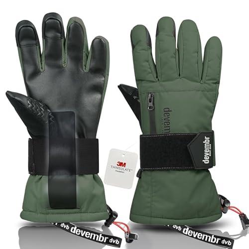 devembr Snowboarding Gloves with Wrist Guards, Ski Gloves Touchscreen, Green, M