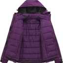 Women's 3 in 1 Ski Jacket Mountain Waterproof Windproof Winter Snow Coat Hike Snowboarding Jackets Hooded Warm Raincoat (Purple, M)