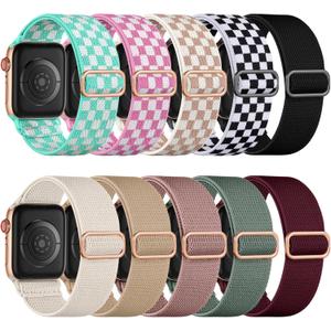 Maledan 10 Pack Stretchy Solo Loop Compatible with Apple Watch Band 40mm 38mm 41mm 42mm 44mm 45mm 46mm 49mm Women Men,Soft Nylon Elastic Braided Strap for iWatch Series 11 10 9 8 7 6 5 4 3 2 1 SE Ultra (Black/ZWalnut/Pink/Cactus/Wine/Starlight/Grid-Black White/White Green/Starlight Rose/Starlight Pink)