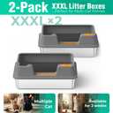 OROLEY 2PACK Stainless Steel Litter Box with High Sides Lid, Extra Large XXXL Litter Box for Big Cats, Metal Kitty Litter Boxes with Anti-Leakage Enclosure,Non-Stick