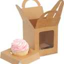 Juvale Single Cupcake Boxes with Inserts for Bakery - Individual Kraft Paper Packaging Containers for Dessert and Candy Apple (3.7 Inch) - 50-Pack Cupcake Containers
