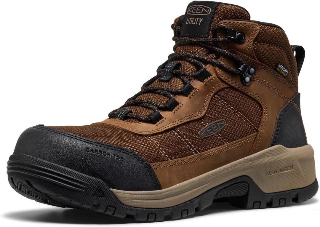 KEEN Utility Mens Skokie Waterproof Work Boots (Carbon Toe), Dark Earth/Black 10.5 Wide